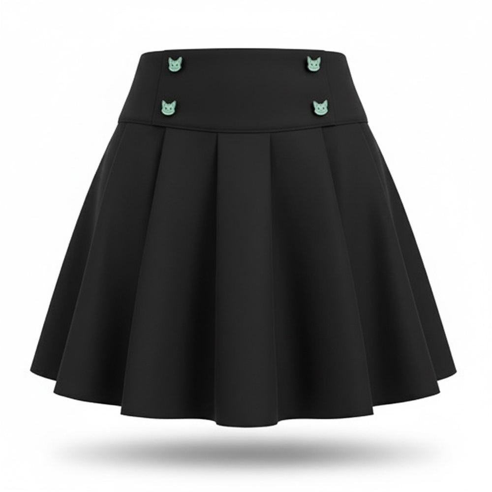 Killstar Lil Vampurr Black Pleated Mini Skirt Cat Buttons Large NWOT